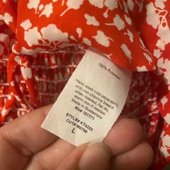 NWT LELIS collection floral short puffed sleeve extra cropped peekaboo top sz Lg - Picture 4 of 7